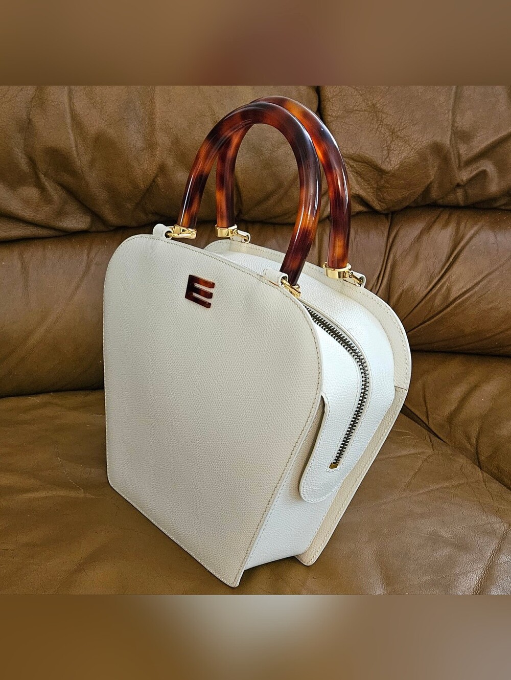Etro Ivory Leather High-End Luxury Designer Double Handle Handbag (EXCELLENT) - Picture 5 of 16